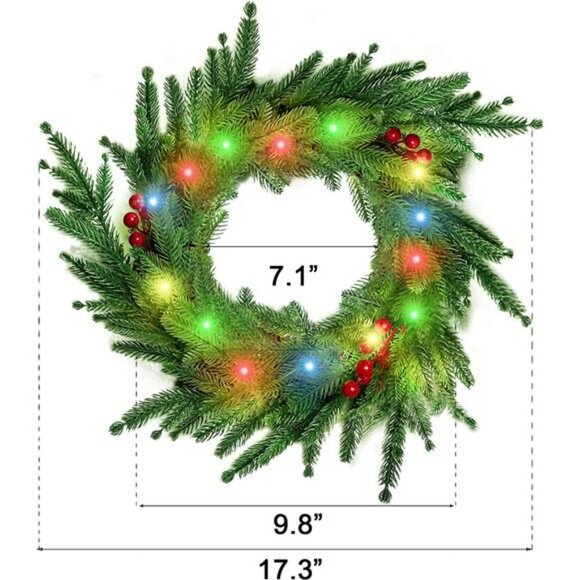 Colorful Christmas Front Door Wreath, 80 LED Lighted Christmas Decorations - Picture 4 of 6
